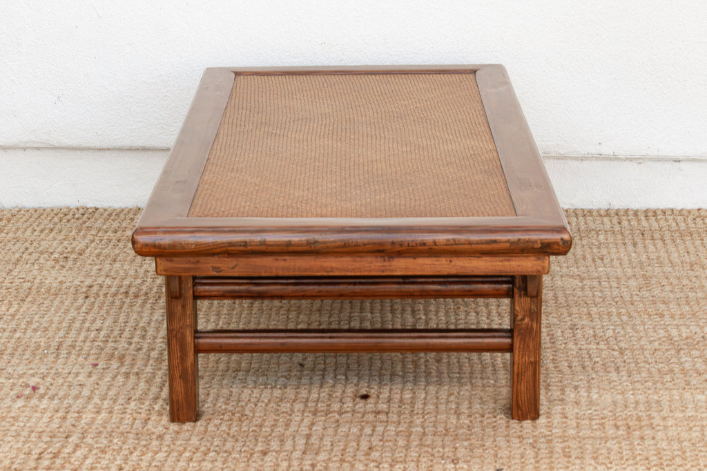 Rustic Zen Vintage Asian Rattan Top Coffee Table