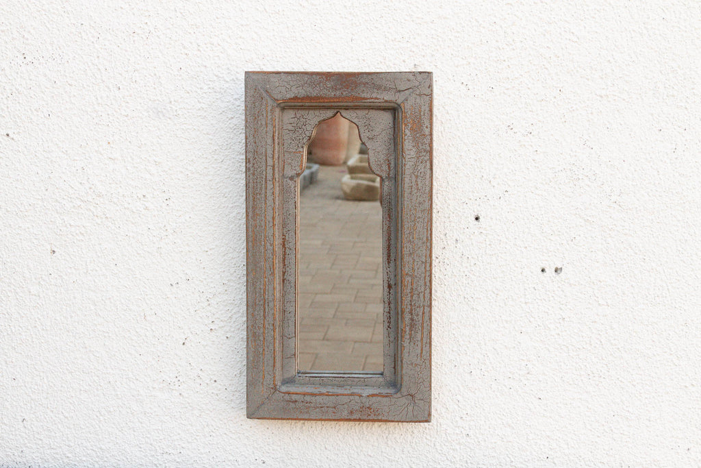 Boho Slate Gray Indian Arched Mirror