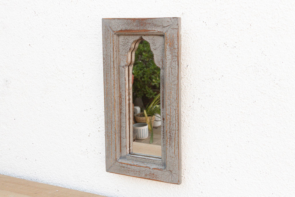 Boho Slate Gray Indian Arched Mirror