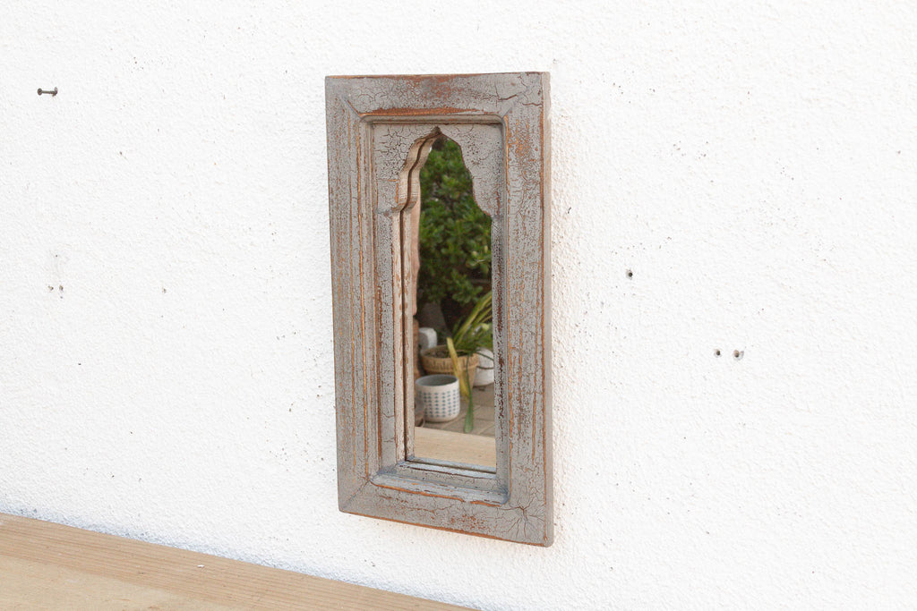 Boho Slate Gray Indian Arched Mirror