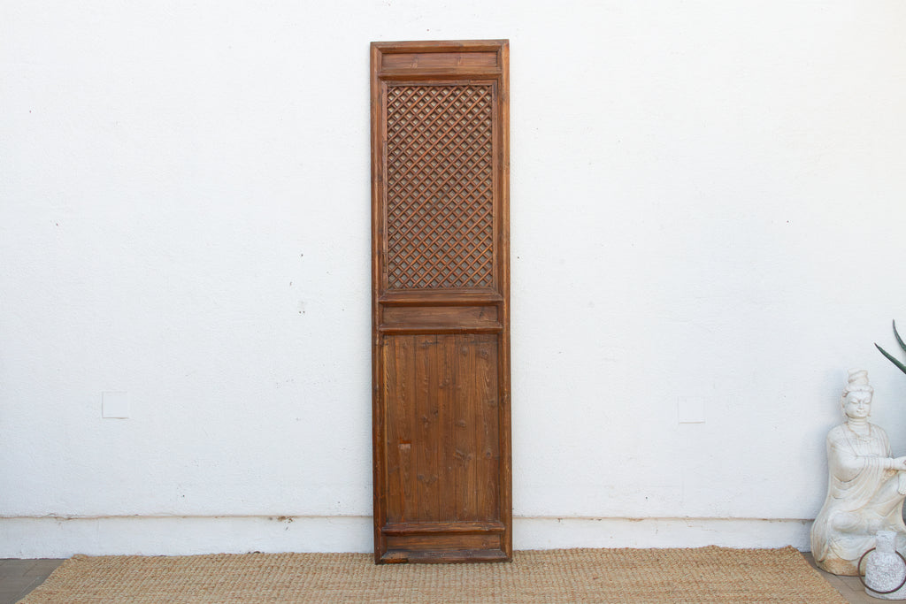 Early 20th Century Chinese Elm Wood Lattice Screen Door