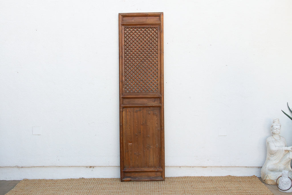 Early 20th Century Chinese Elm Wood Lattice Screen Door