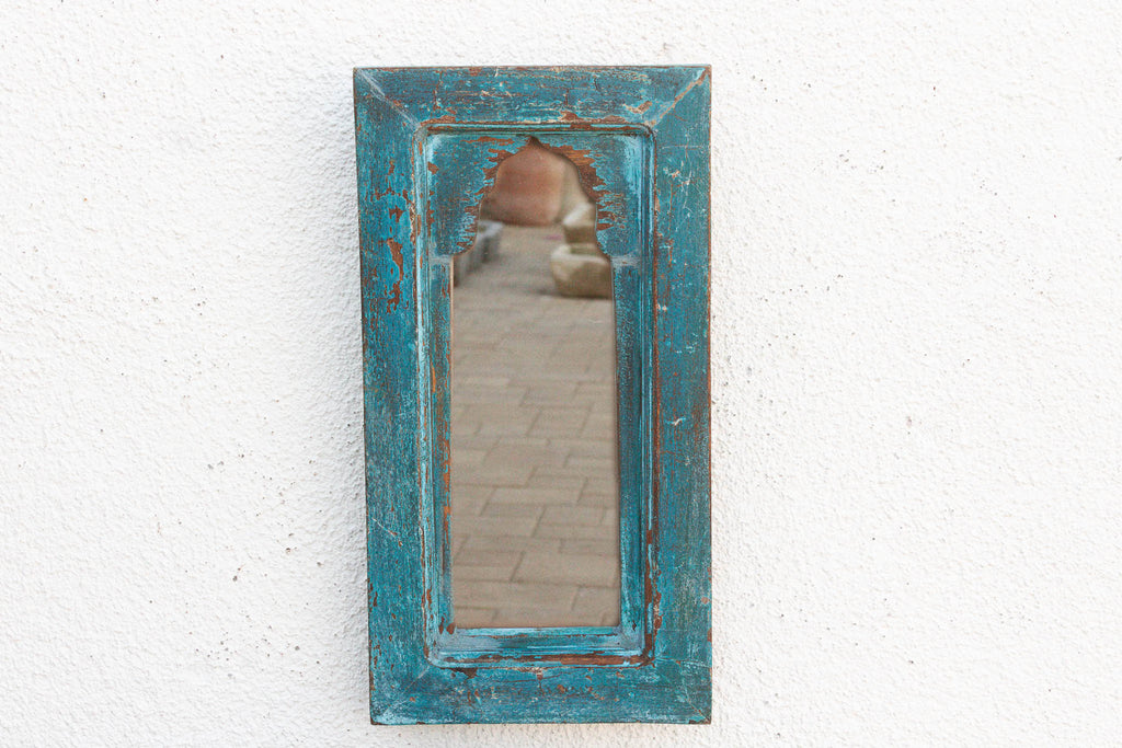 Vibrant Turquoise Indian Arched Mirror
