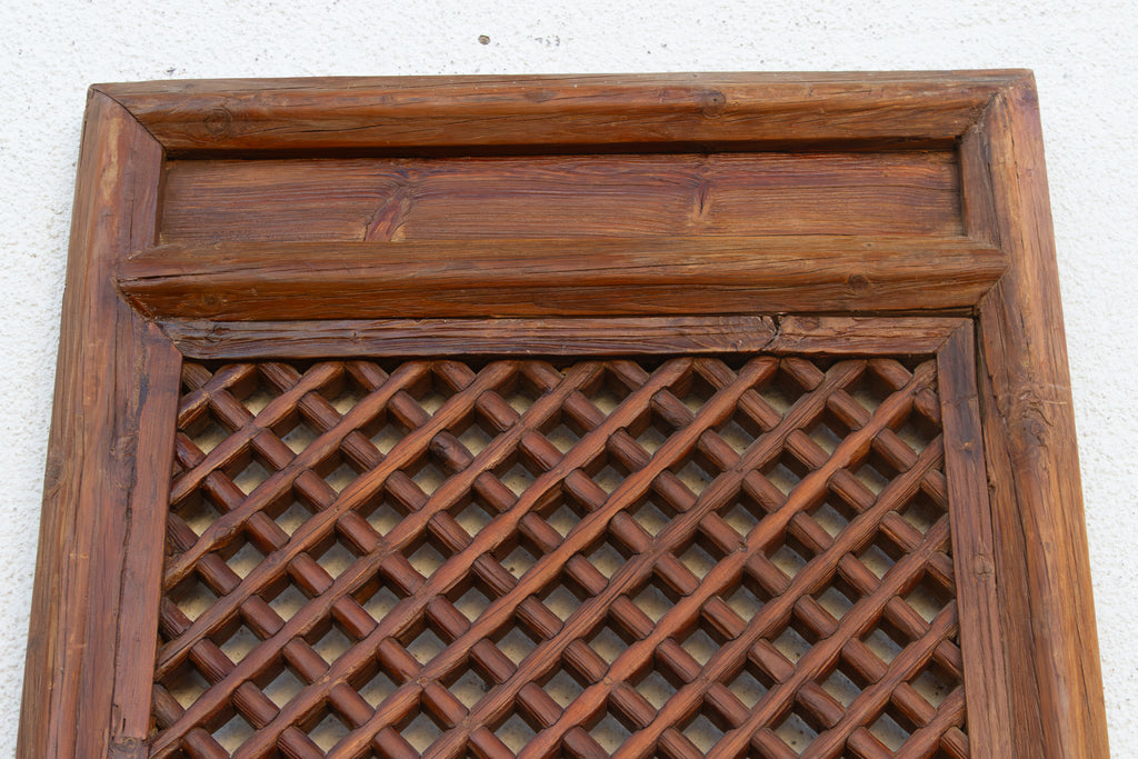 Early 20th Century Chinese Elm Wood Lattice Screen Door