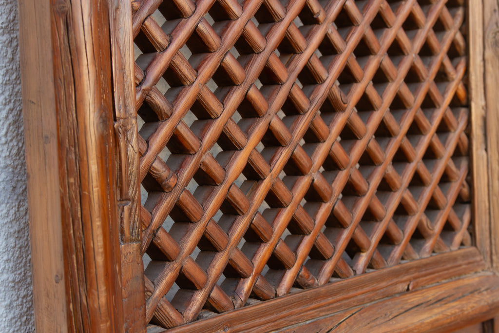 Early 20th Century Chinese Elm Wood Lattice Screen Door