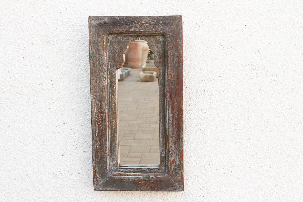Weathered Stone Charcoal Indian Arched Mirror