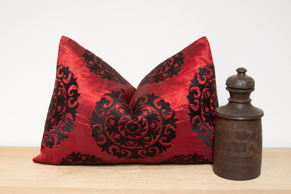 Persian Red Silk Suzani Pillow Cover