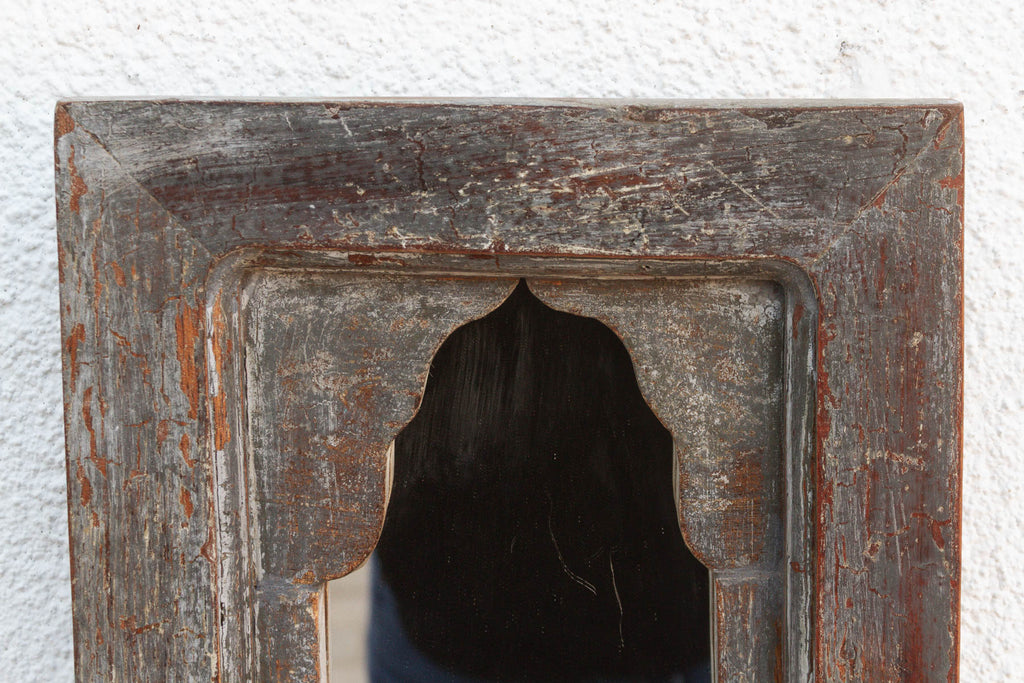 Weathered Stone Charcoal Indian Arched Mirror
