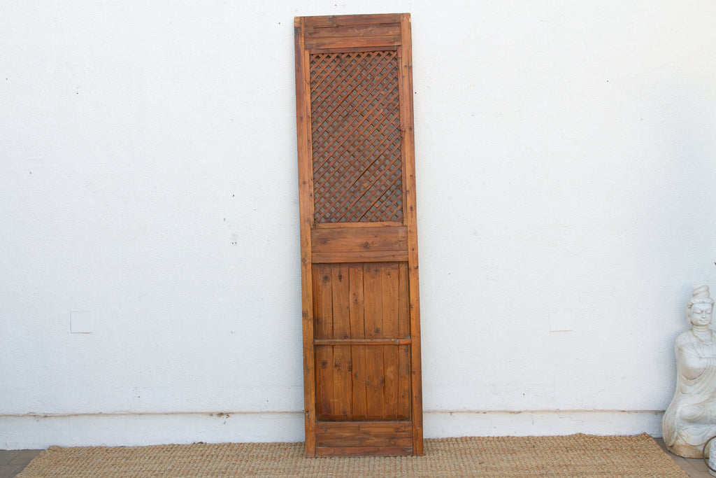 Early 20th Century Chinese Elm Wood Lattice Screen Door