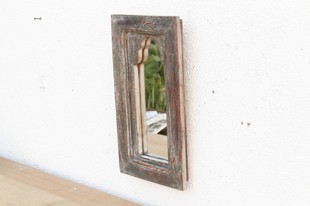 Weathered Stone Charcoal Indian Arched Mirror
