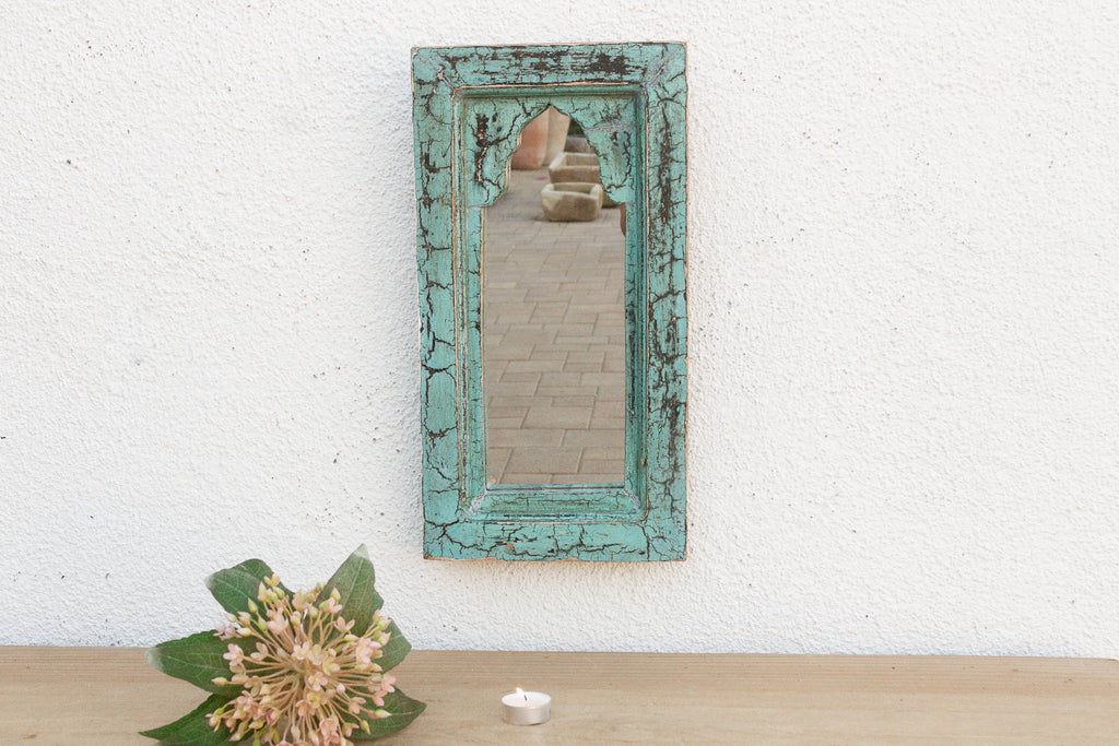 Crackle Aqua Indian Arched Mirror