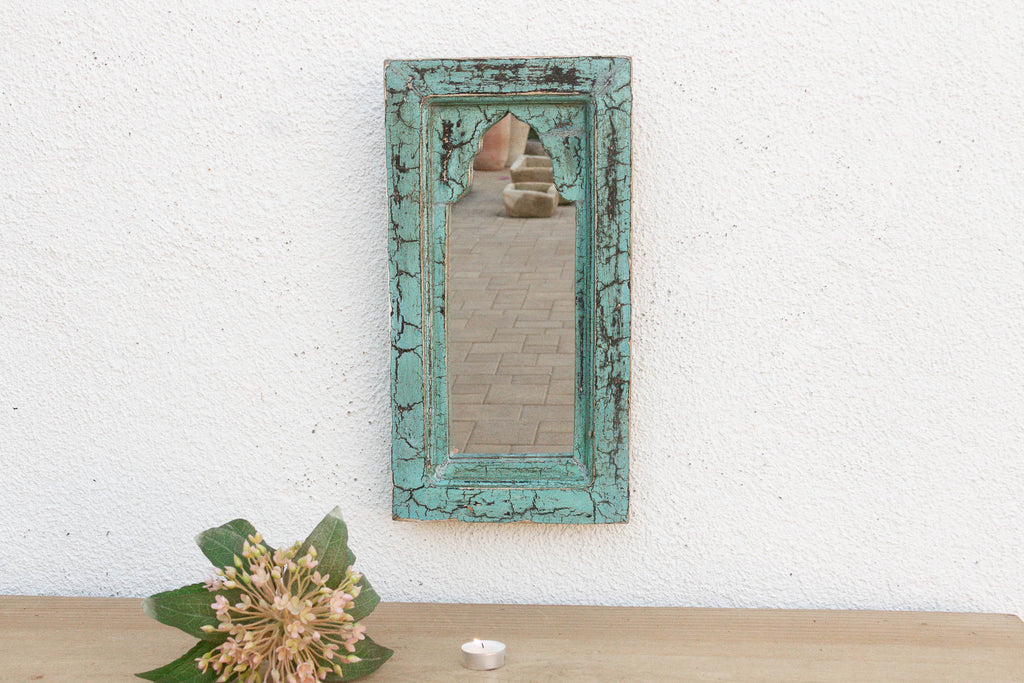 Crackle Aqua Indian Arched Mirror