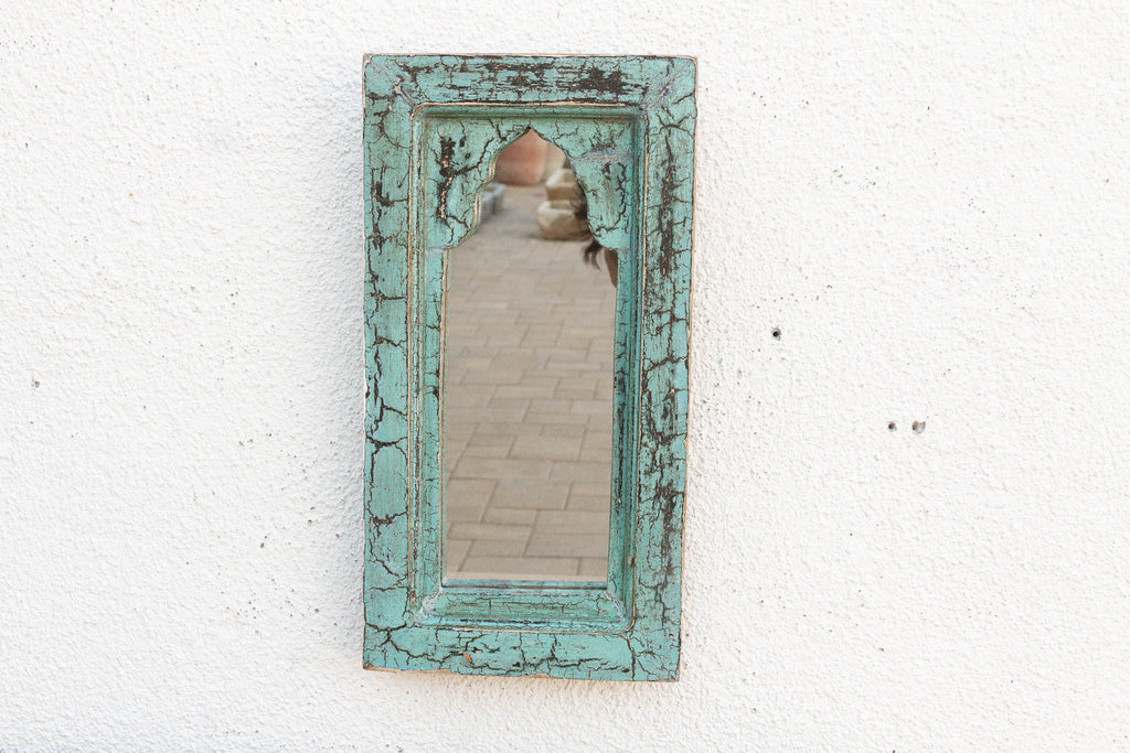 Crackle Aqua Indian Arched Mirror