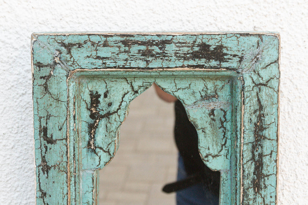 Crackle Aqua Indian Arched Mirror