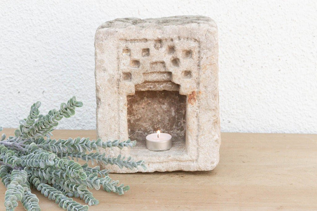 Geometric Stepped Arch, Antique Stone Niche