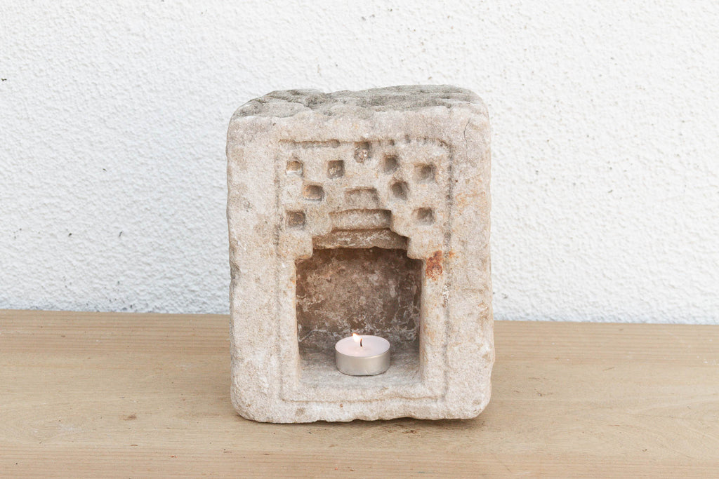 Geometric Stepped Arch, Antique Stone Niche