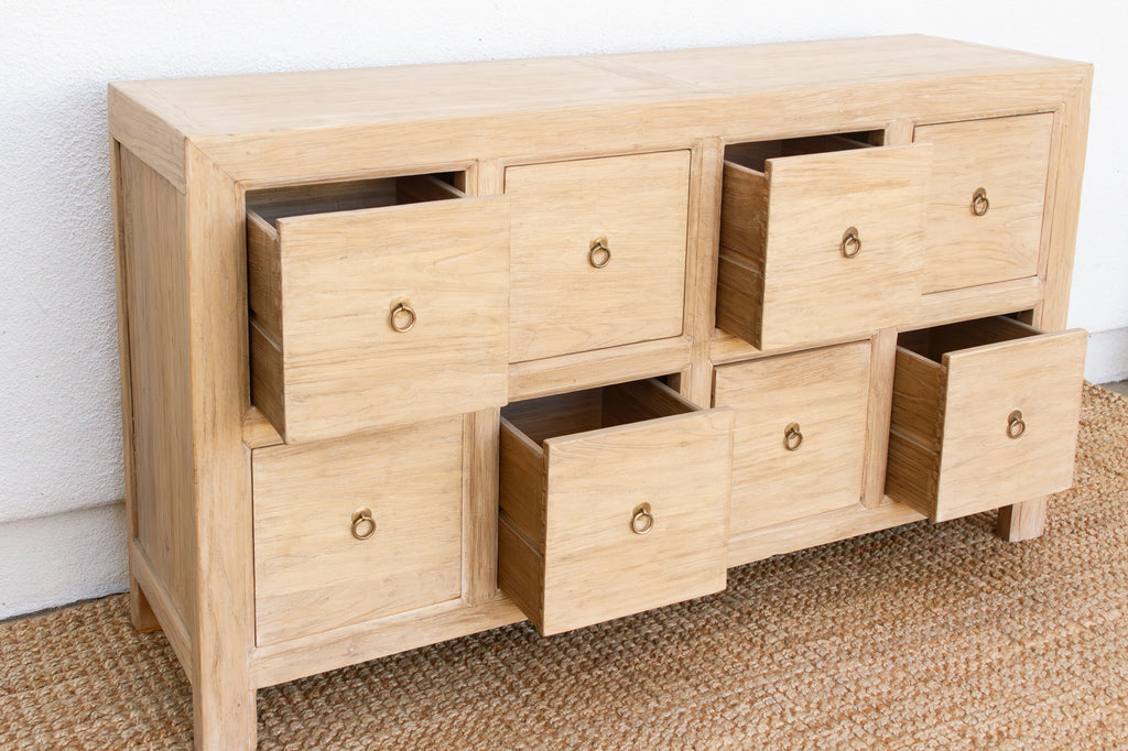 Contemporary Bleached Wood 8-Drawer Dresser
