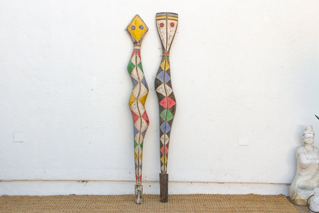 Pair of African Bwa Sun & Serpent Tall Totem
