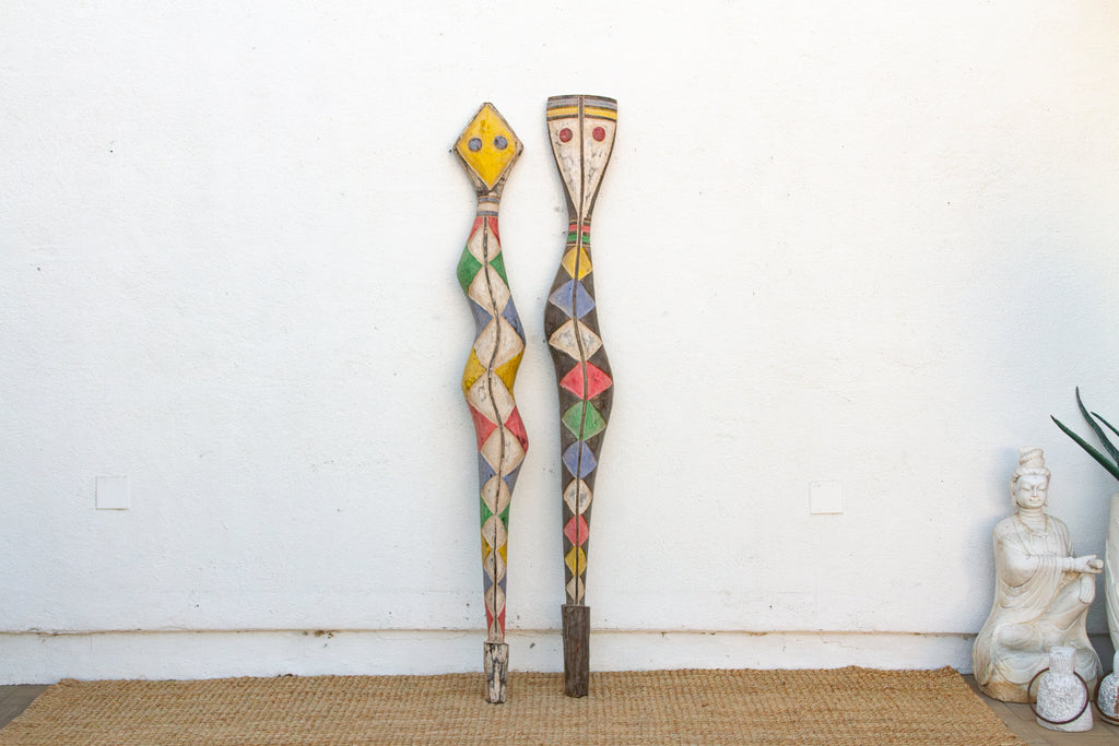 Pair of African Bwa Sun & Serpent Tall Totem