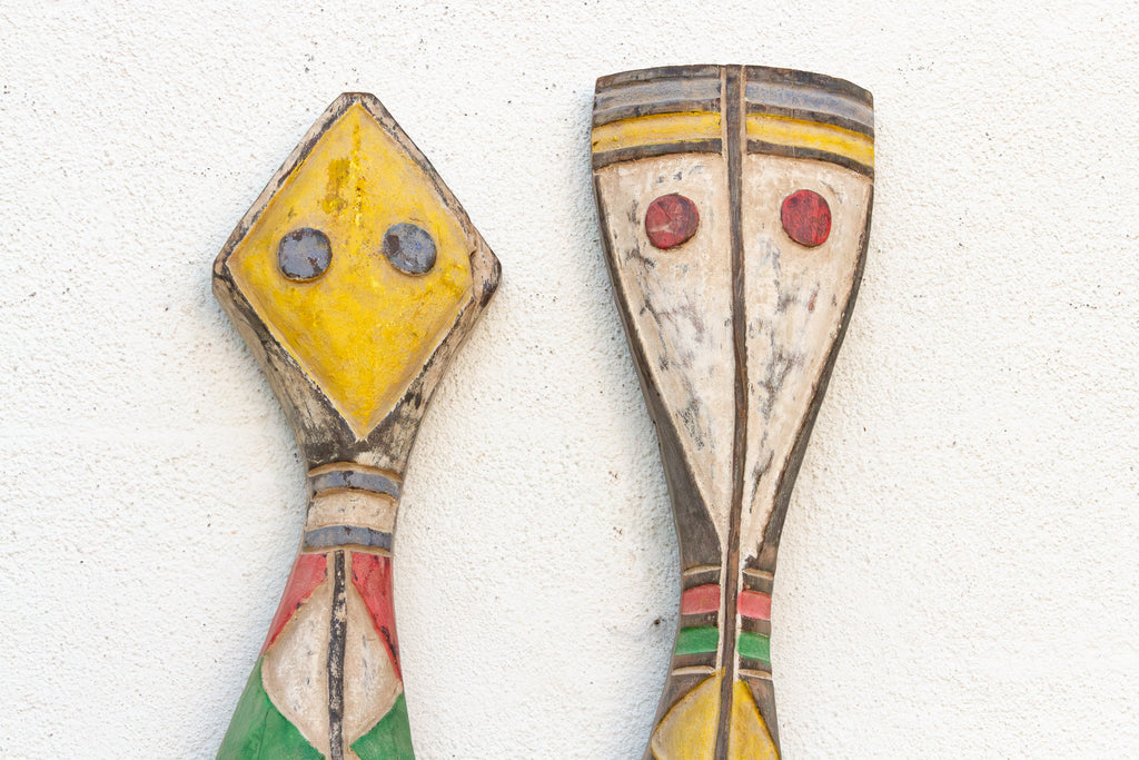 Pair of African Bwa Sun & Serpent Tall Totem