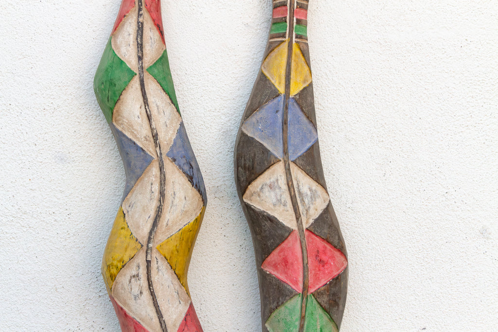 Pair of African Bwa Sun & Serpent Tall Totem