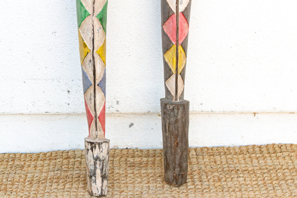 Pair of African Bwa Sun & Serpent Tall Totem