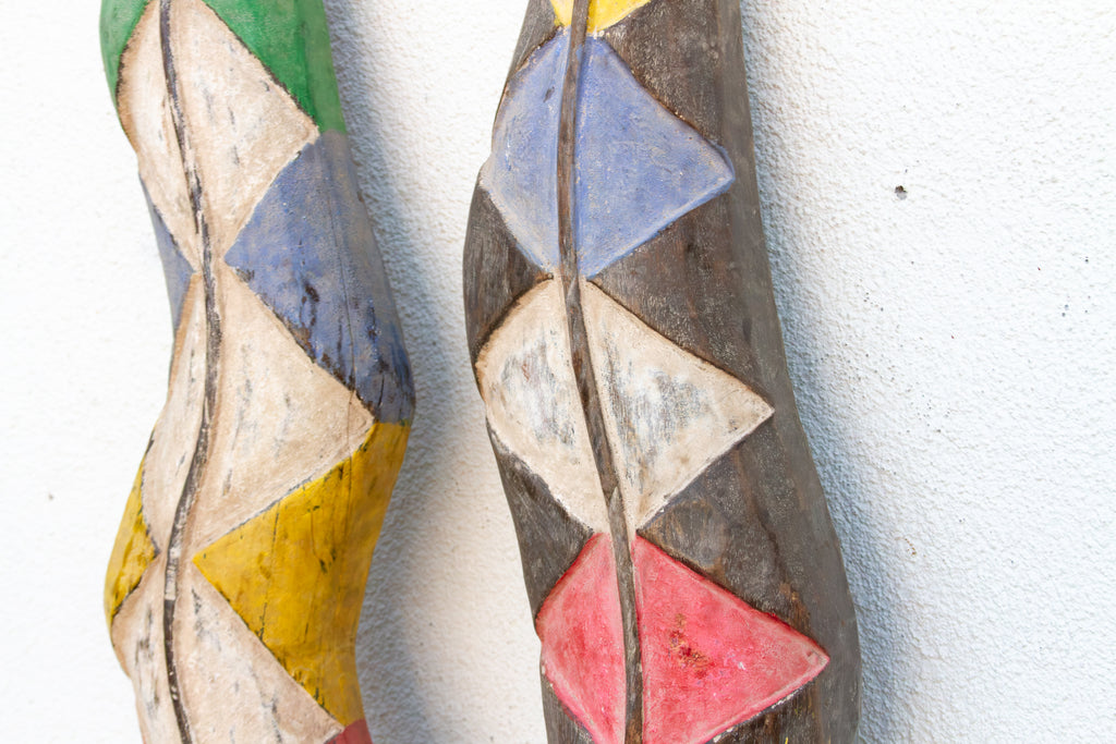 Pair of African Bwa Sun & Serpent Tall Totem
