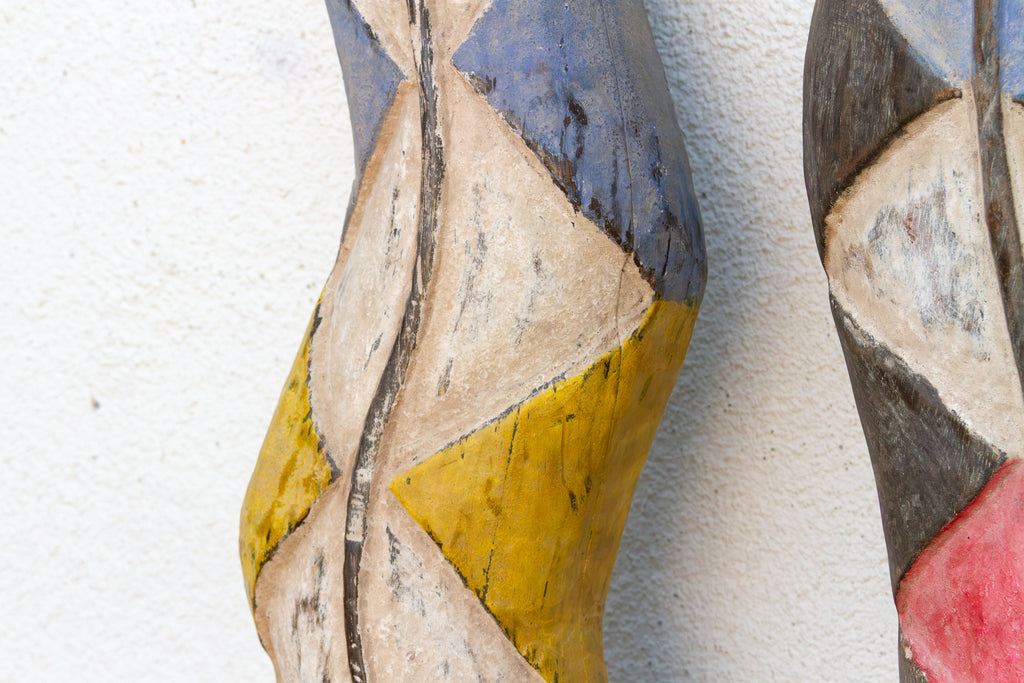 Pair of African Bwa Sun & Serpent Tall Totem