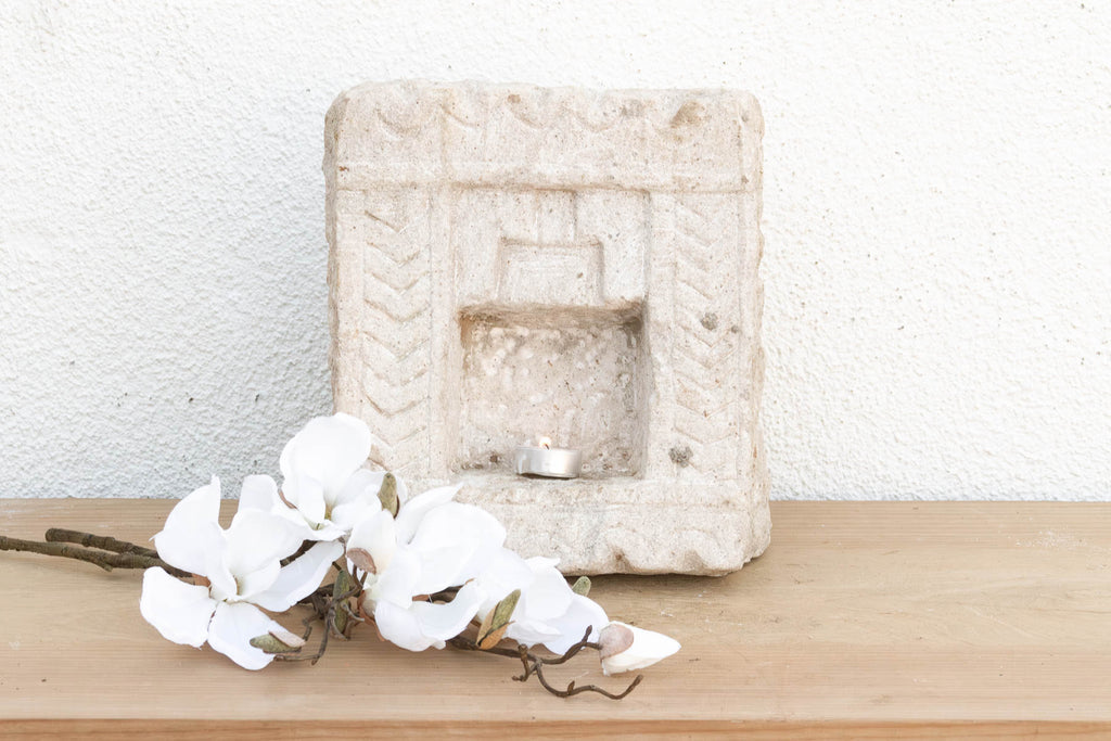 Bleached Carved Stone, Temple Antique Niche