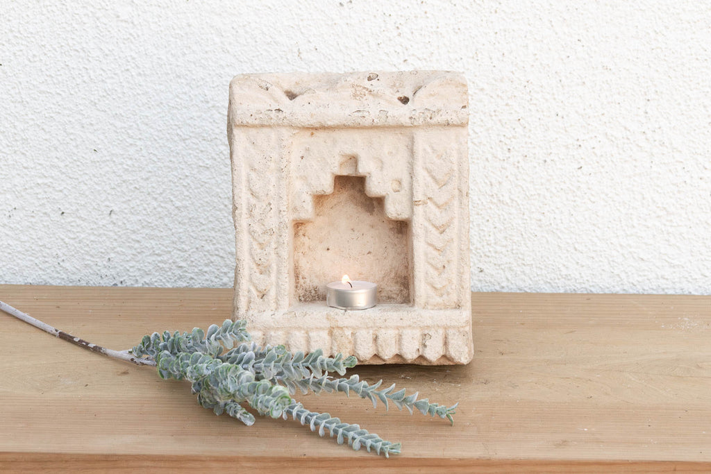 Chevron Pilasters, Antique Indian Stone Niche