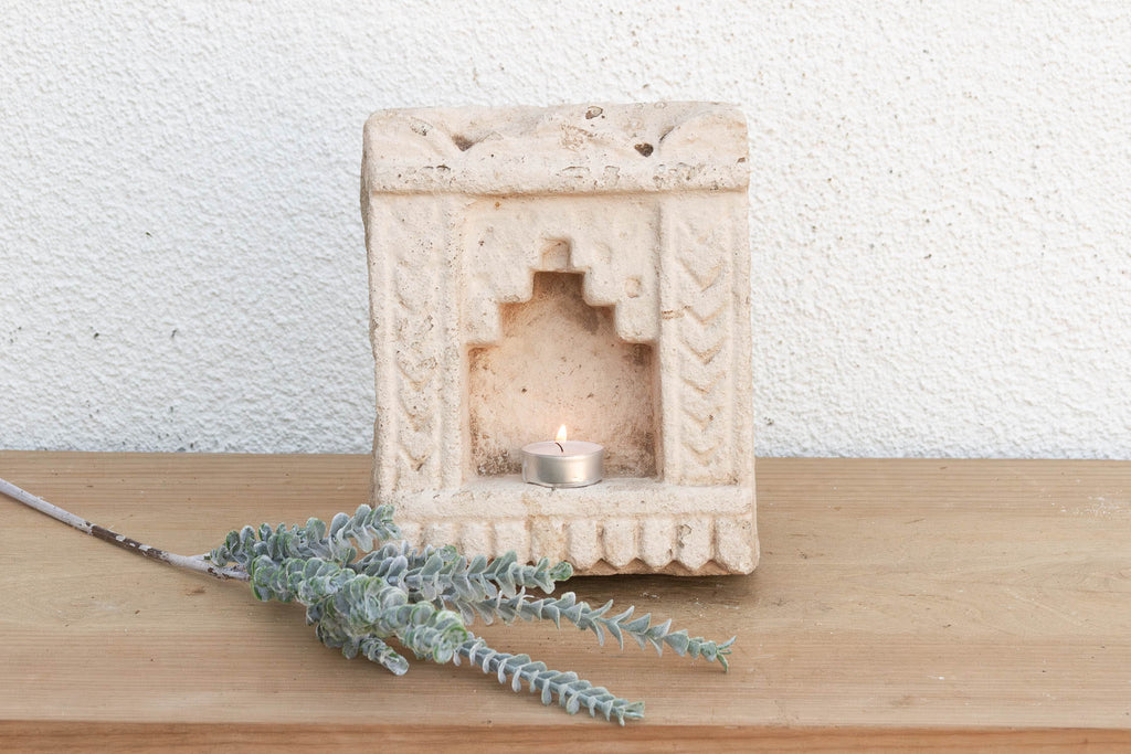 Chevron Pilasters, Antique Indian Stone Niche