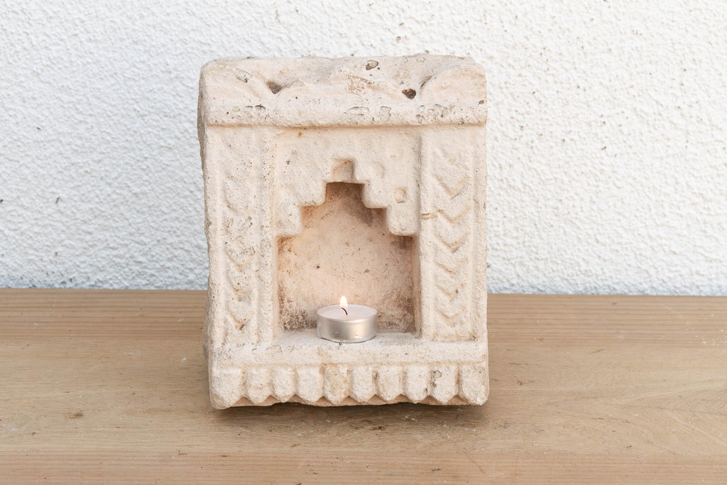 Chevron Pilasters, Antique Indian Stone Niche