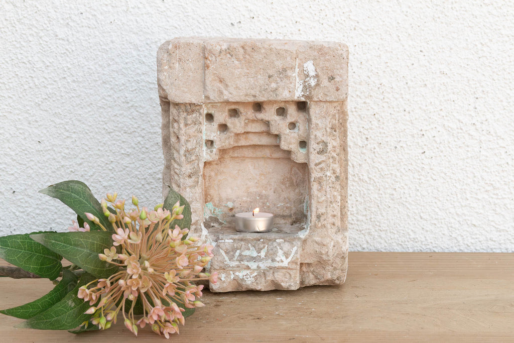 Whitewash Chevron, Antique Indian Stone Niche