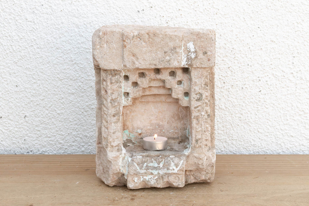 Whitewash Chevron, Antique Indian Stone Niche