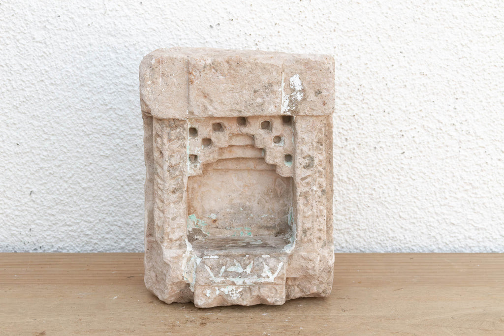 Whitewash Chevron, Antique Indian Stone Niche
