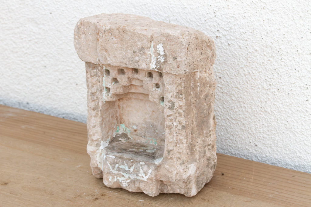 Whitewash Chevron, Antique Indian Stone Niche