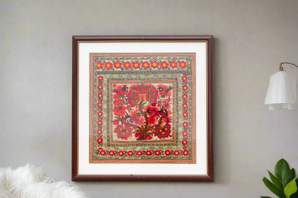 Floral Rhapsody, Antique Framed Textile (Trade)