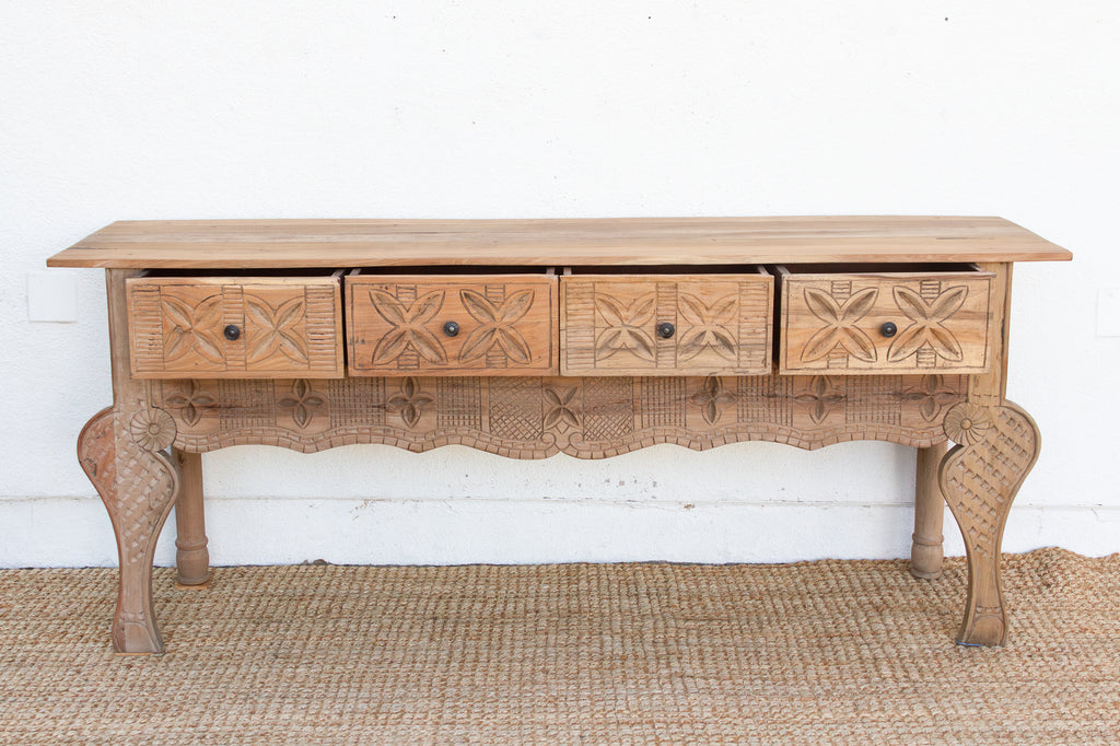 Finely Carved Long Nahuala Console Table