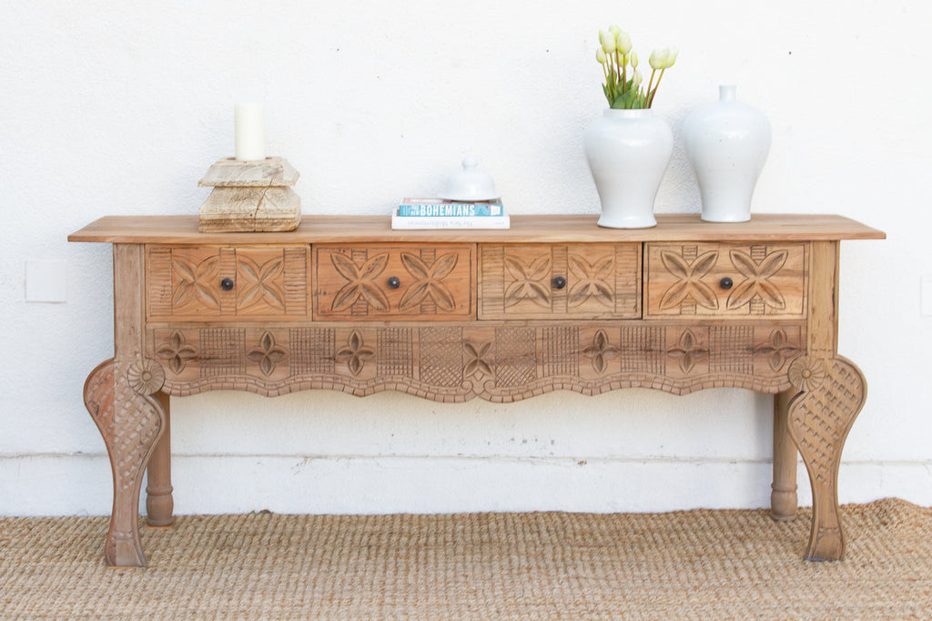 Finely Carved Long Nahuala Console Table