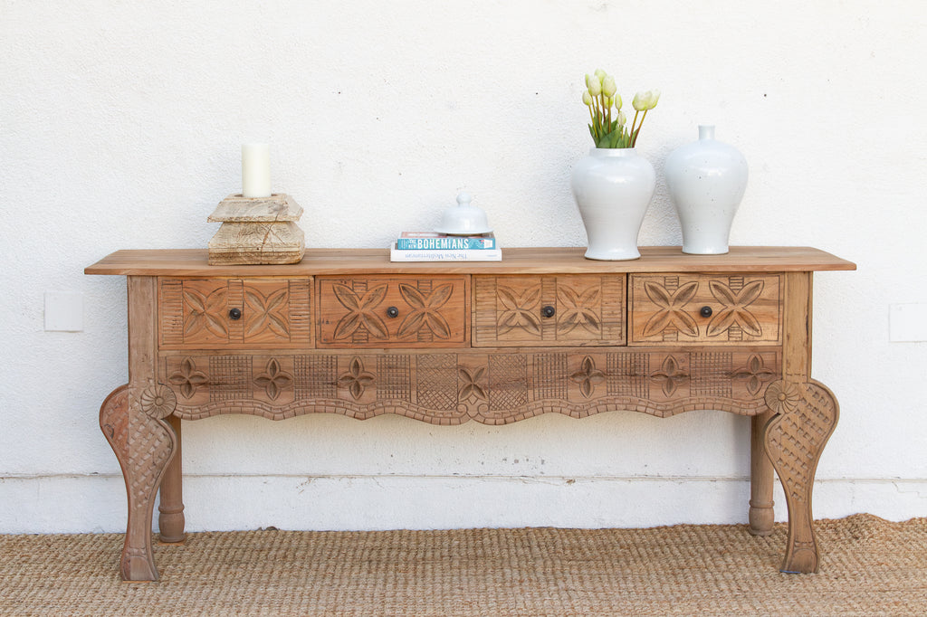 Finely Carved Long Nahuala Console Table