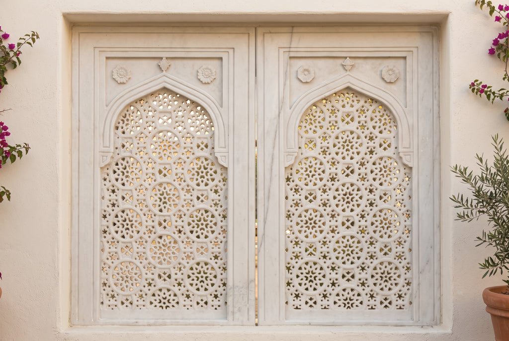 Set of 2 Hand-Carved Marble jali Windows