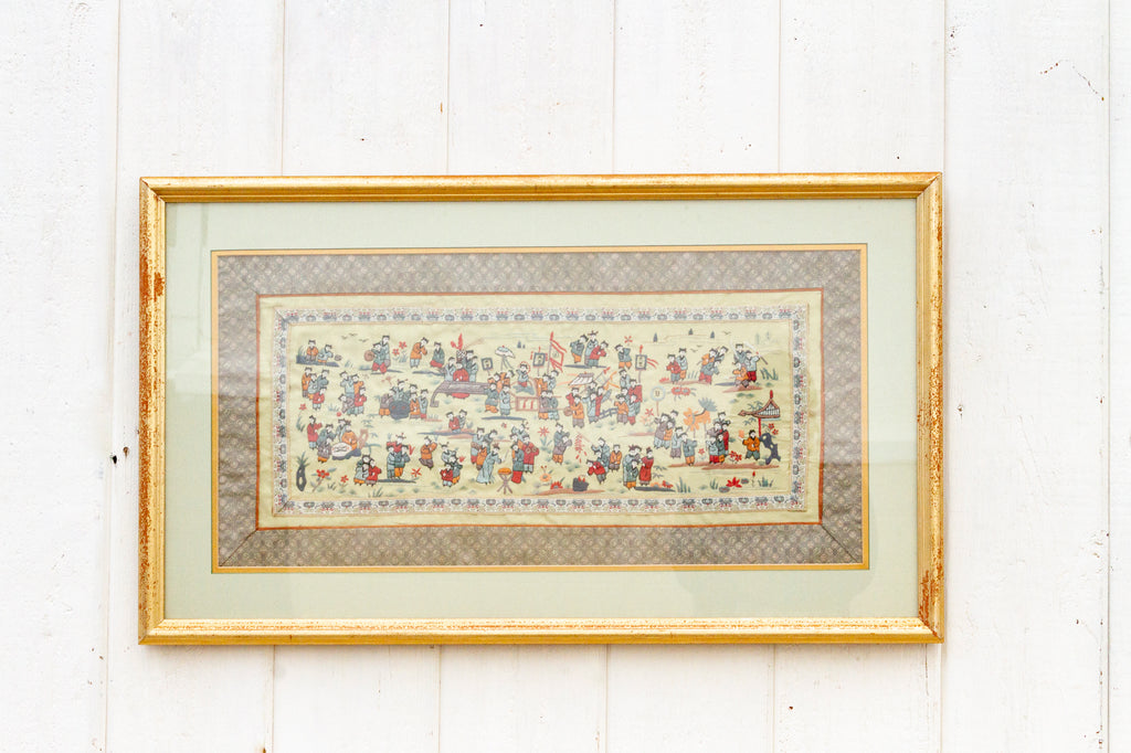 Antique Framed Grand Procession Embroidery (Trade)
