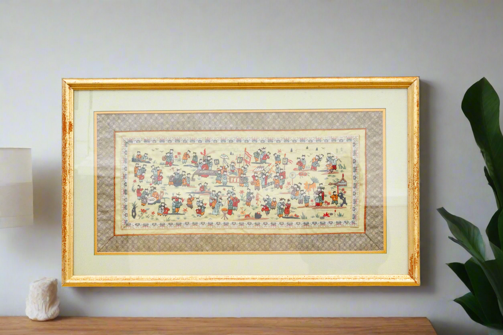 Antique Framed Grand Procession Embroidery (Trade)