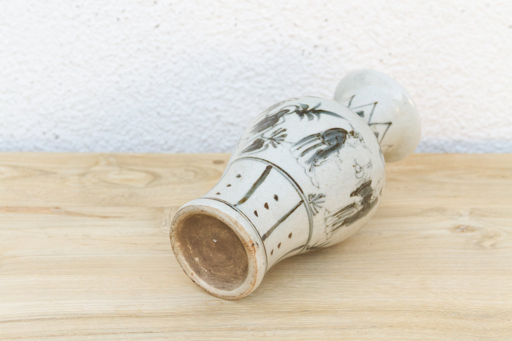 Vietnamese Black & White Birds in Flight Vase