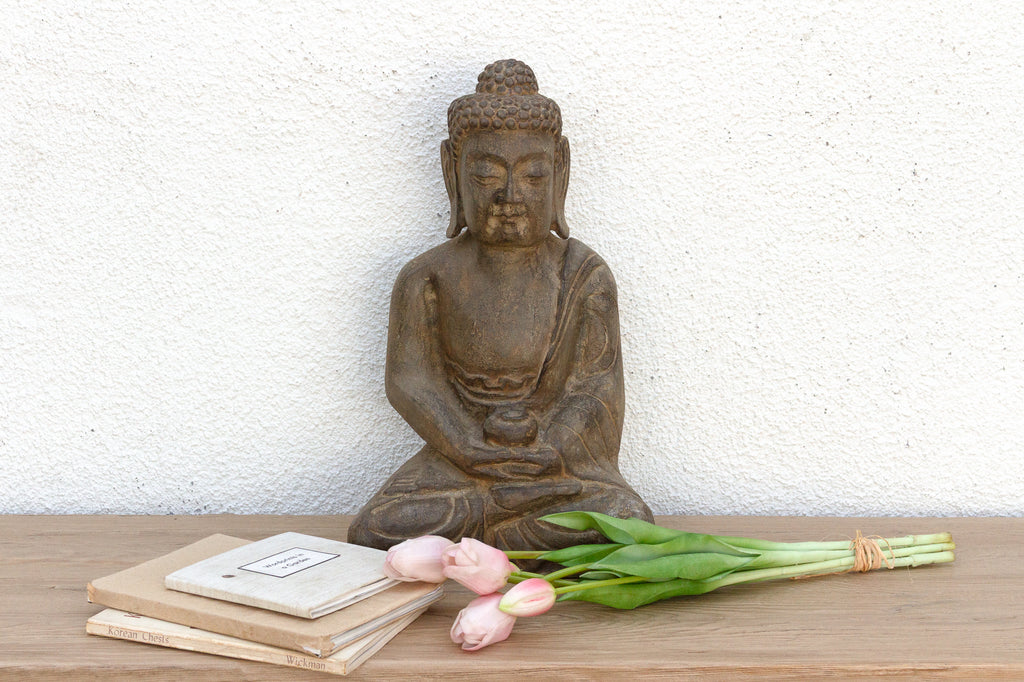 Peaceful Double Lotus Seated Stone Buddha (Trade)