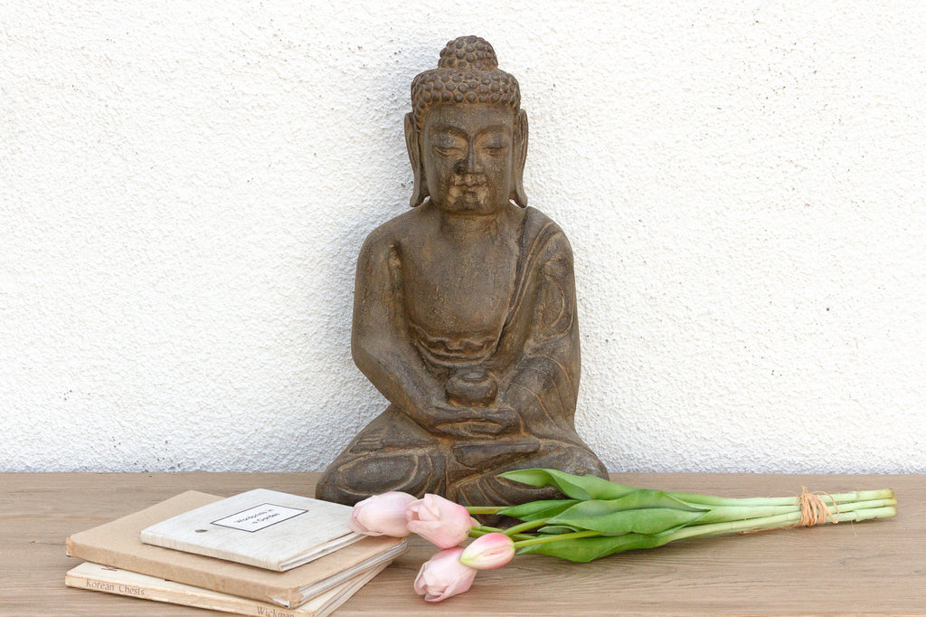 Peaceful Double Lotus Seated Stone Buddha (Trade)