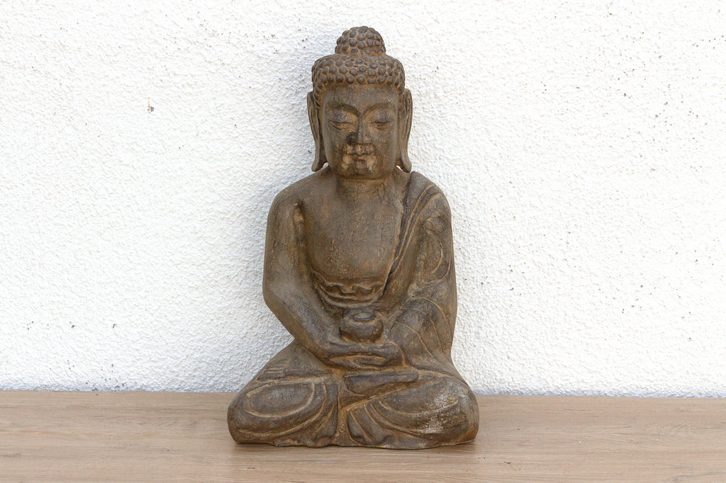 Peaceful Double Lotus Seated Stone Buddha (Trade)