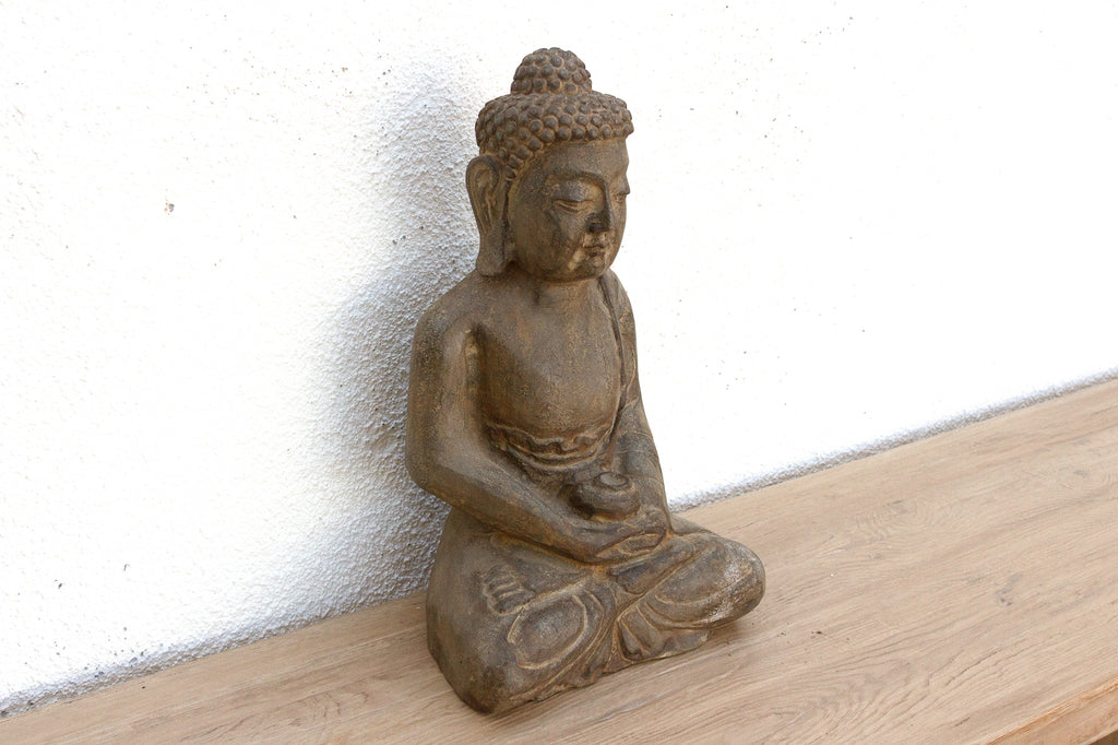 Peaceful Double Lotus Seated Stone Buddha (Trade)