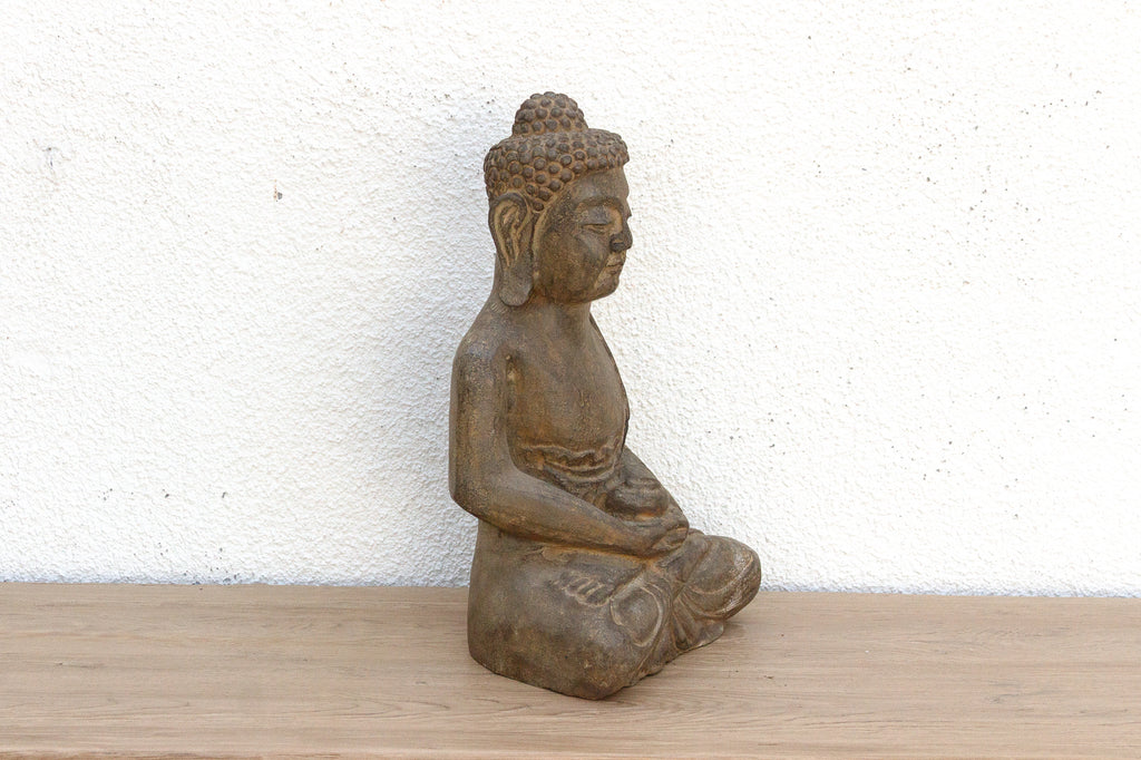 Peaceful Double Lotus Seated Stone Buddha (Trade)