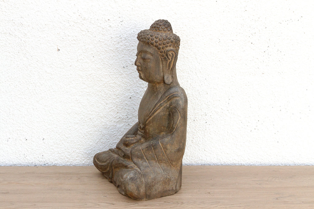 Peaceful Double Lotus Seated Stone Buddha (Trade)